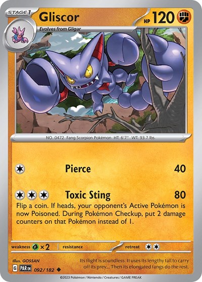 2023 Pokemon: SV04: Paradox Rift (PAR) - Gliscor (#092/182, Uncommon) (, Near Mint)