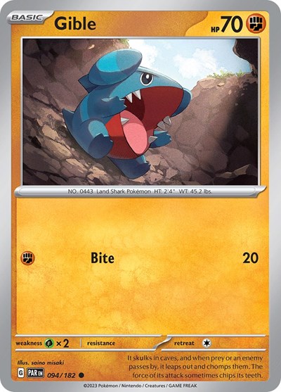 2023 Pokemon: SV04: Paradox Rift (PAR) - Gible (#094/182, Common) (, Near Mint)