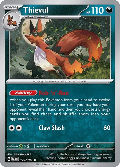 2023 Pokemon: SV04: Paradox Rift (PAR) - Thievul (#120/182, Rare) (Reverse Holofoil, Near Mint)