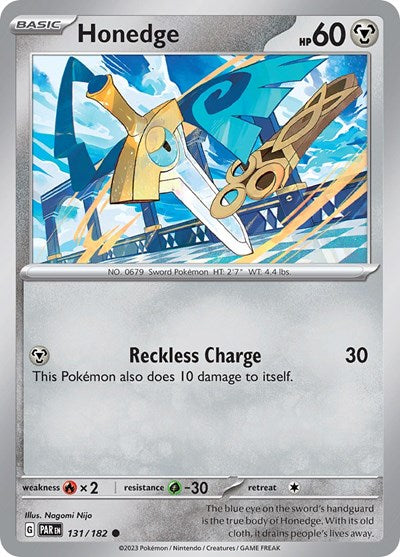 2023 Pokemon: SV04: Paradox Rift (PAR) - Honedge 131 182 (#131/182, Common) (, Near Mint)