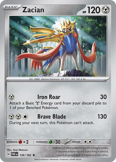2023 Pokemon: SV04: Paradox Rift (PAR) - Zacian (#136/182, Rare) (Reverse Holofoil, Near Mint)
