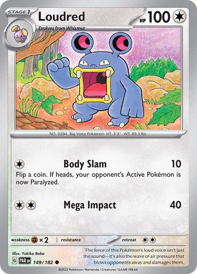 2023 Pokemon: SV04: Paradox Rift (PAR) - Loudred (#149/182, Common) (, Near Mint)