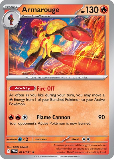 2024 Pokemon: SV: Paldean Fates (PAF) - Armarouge 015 091 (#015/091, Rare) (Holofoil, Near Mint)