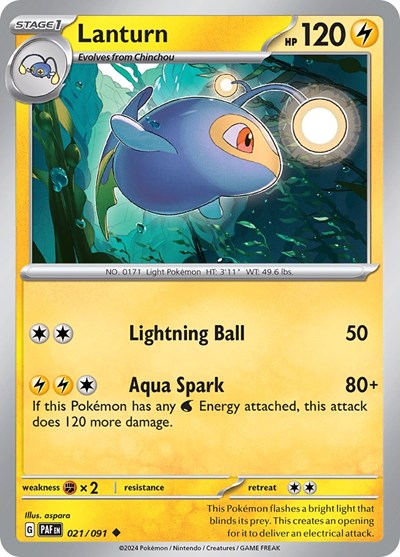 2024 Pokemon: SV: Paldean Fates (PAF) - Lanturn (#021/091, Uncommon) (, Near Mint)