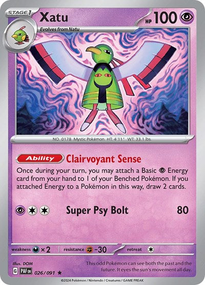 2024 Pokemon: SV: Paldean Fates (PAF) - Xatu 026 091 (#026/091, Rare) (Holofoil, Near Mint)