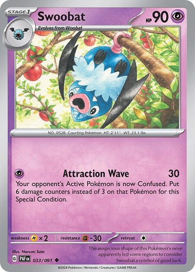 2024 Pokemon: SV: Paldean Fates (PAF) - Swoobat (#033/091, Uncommon) (, Near Mint)