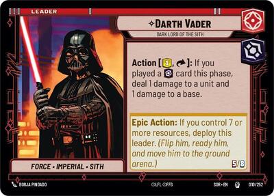 2024 Star Wars: Unlimited: Spark of Rebellion (SOR) - Darth Vader Dark Lord of the Sith (#010/252, Special) (, Near Mint)