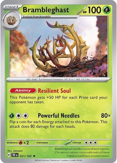 2024 Pokemon: SV05: Temporal Forces (TEF) - Brambleghast (#021/162, Rare) (Reverse Holofoil, Near Mint)