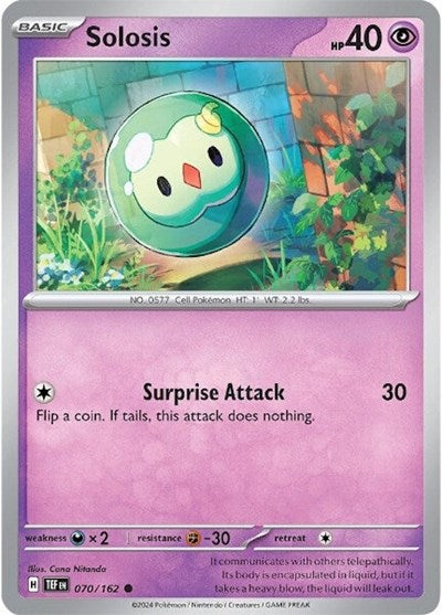 2024 Pokemon: SV05: Temporal Forces (TEF) - Solosis (#070/162, Common) (, Near Mint)
