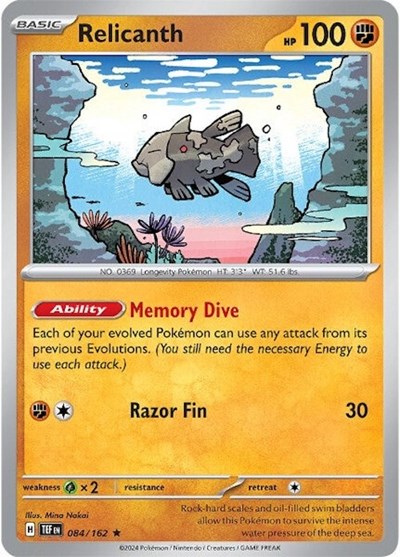 2024 Pokemon: SV05: Temporal Forces (TEF) - Relicanth 084 162 (#084/162, Rare) (Holofoil, Near Mint)