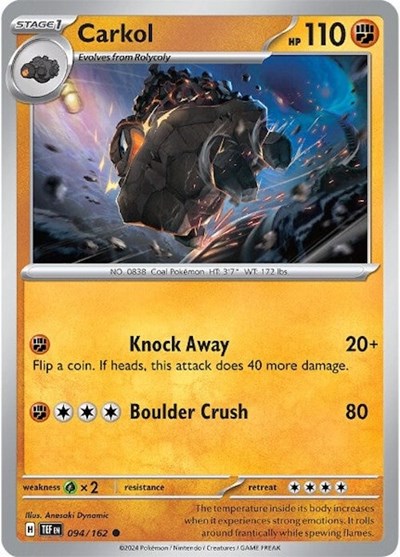 2024 Pokemon: SV05: Temporal Forces (TEF) - Carkol (#094/162, Common) (, Near Mint)