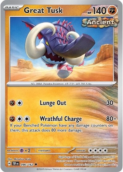 2024 Pokemon: SV05: Temporal Forces (TEF) - Great Tusk 096 162 (#096/162, Uncommon) (, Near Mint)