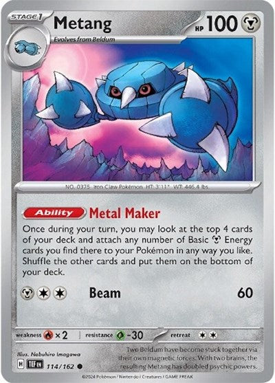 2024 Pokemon: SV05: Temporal Forces (TEF) - Metang (#114/162, Common) (, Near Mint)