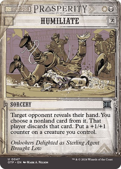 2024 Magic: The Gathering: Outlaws of Thunder Junction: Breaking News (OTP) - Humiliate (#47, Uncommon) (Foil, Near Mint)
