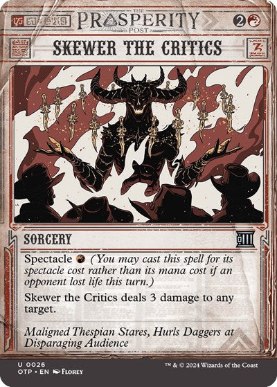 2024 Magic: The Gathering: Outlaws of Thunder Junction: Breaking News (OTP) - Skewer the Critics (#26, Uncommon)