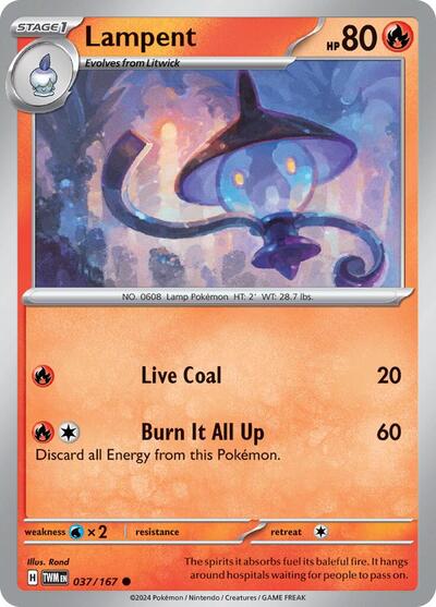 2024 Pokemon: SV06: Twilight Masquerade (TWM) - Lampent (#037/167, Common) (, Near Mint)