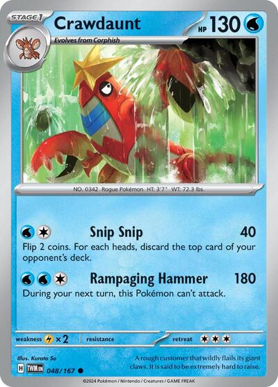 2024 Pokemon: SV06: Twilight Masquerade (TWM) - Crawdaunt (#048/167, Common) (, Near Mint)