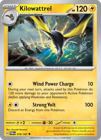 2024 Pokemon: SV06: Twilight Masquerade (TWM) - Kilowattrel (#076/167, Uncommon) (, Near Mint)