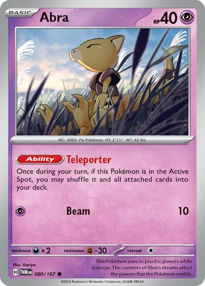 2024 Pokemon: SV06: Twilight Masquerade (TWM) - Abra (#080/167, Common) (, Near Mint)