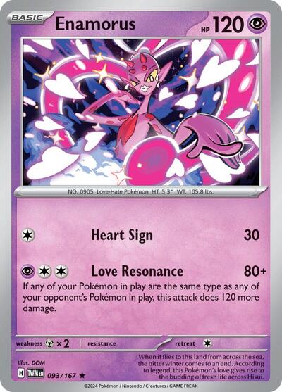 2024 Pokemon: SV06: Twilight Masquerade (TWM) - Enamorus 093 167 (#093/167, Rare) (Reverse Holofoil, Near Mint)