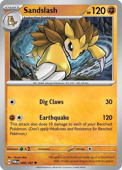 2024 Pokemon: SV06: Twilight Masquerade (TWM) - Sandslash (#098/167, Uncommon) (, Near Mint)