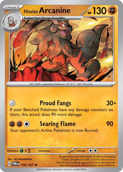 2024 Pokemon: SV06: Twilight Masquerade (TWM) - Hisuian Arcanine (#100/167, Rare) (Reverse Holofoil, Near Mint)