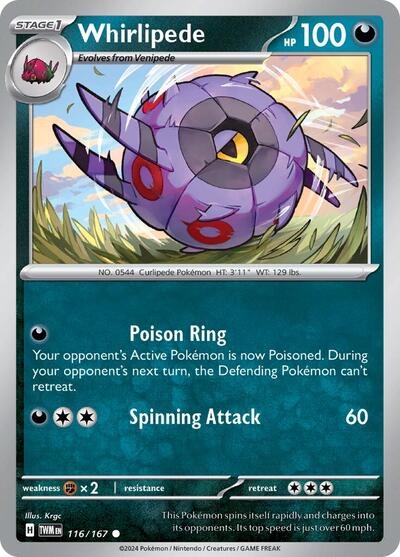 2024 Pokemon: SV06: Twilight Masquerade (TWM) - Whirlipede (#116/167, Common) (, Near Mint)