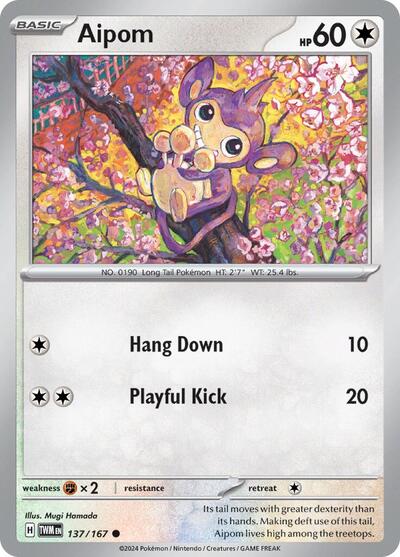 2024 Pokemon: SV06: Twilight Masquerade (TWM) - Aipom (#137/167, Common) (, Near Mint)