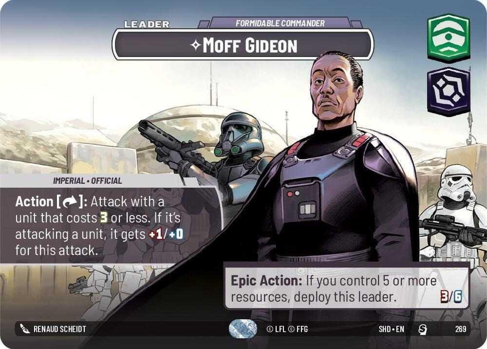 2024 Star Wars: Unlimited: Shadows of the Galaxy (SHD) - Moff Gideon - Formidable Commander (Showcase) (#269, Special) (Foil, Near Mint)