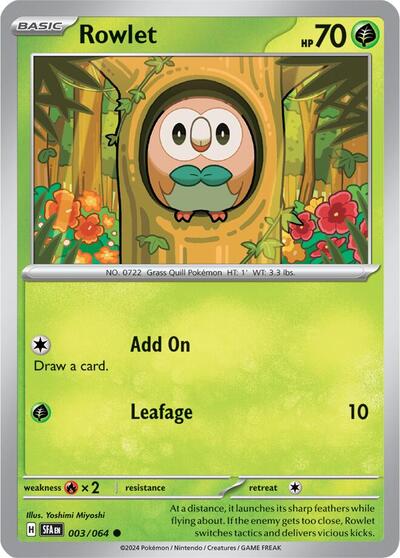 2024 Pokemon: SV: Shrouded Fable (SFA) - Rowlet (#003/064, Common) (, Near Mint)