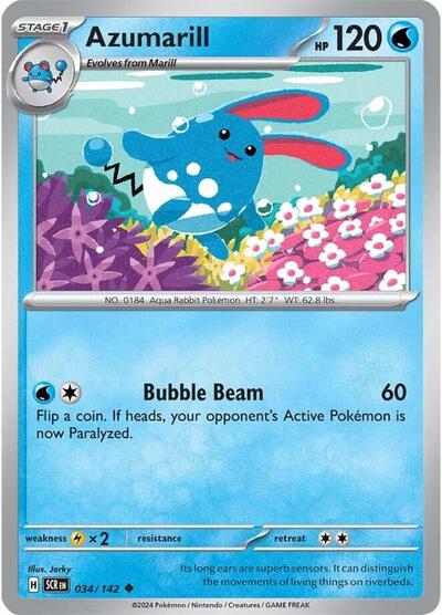 2024 Pokemon: SV07: Stellar Crown (SCR) - Azumarill (#034/142, Uncommon) (, Near Mint)