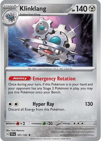 2024 Pokemon: SV07: Stellar Crown (SCR) - Klinklang (#101/142, Rare) (Reverse Holofoil, Near Mint)