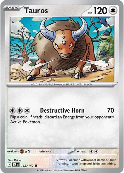 2024 Pokemon: SV07: Stellar Crown (SCR) - Tauros (#112/142, Common) (, Near Mint)