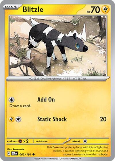2024 Pokemon: SV08: Surging Sparks (SSP) - Blitzle (#062/191, Common) (, Near Mint)