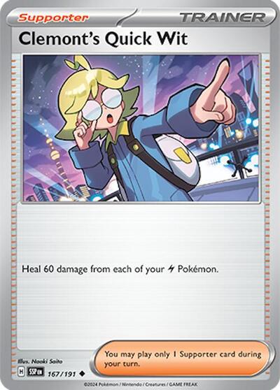 2024 Pokemon: SV08: Surging Sparks (SSP) - Clemonts Quick Wit 167 191 (#167/191, Uncommon) (, Near Mint)