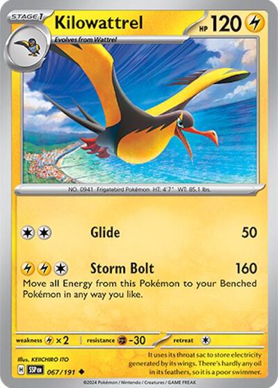 2024 Pokemon: SV08: Surging Sparks (SSP) - Kilowattrel (#067/191, Uncommon) (, Near Mint)