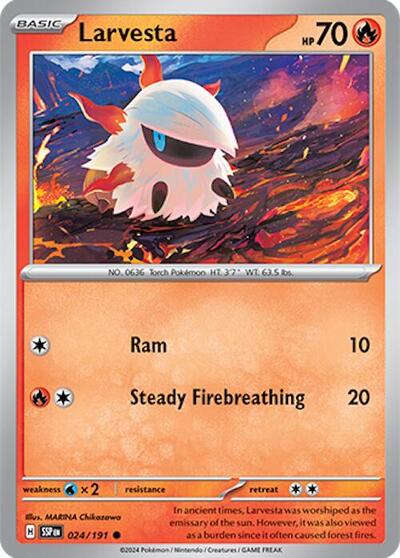 2024 Pokemon: SV08: Surging Sparks (SSP) - Larvesta 024 191 (#024/191, Common) (, Near Mint)