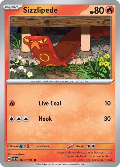 2024 Pokemon: SV08: Surging Sparks (SSP) - Sizzlipede (#027/191, Common) (, Near Mint)