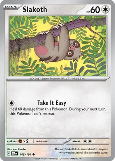 2024 Pokemon: SV08: Surging Sparks (SSP) - Slakoth 145 191 (#145/191, Common) (, Near Mint)