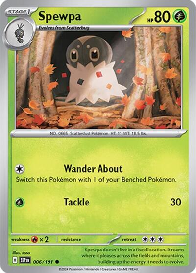 2024 Pokemon: SV08: Surging Sparks (SSP) - Spewpa (#006/191, Common) (, Near Mint)