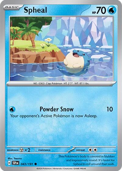 2024 Pokemon: SV08: Surging Sparks (SSP) - Spheal 043 191 (#043/191, Common) (, Near Mint)