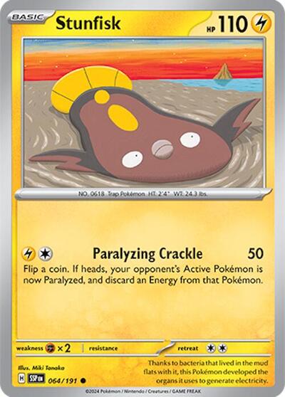 2024 Pokemon: SV08: Surging Sparks (SSP) - Stunfisk 064 191 (#064/191, Common) (, Near Mint)