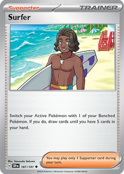 2024 Pokemon: SV08: Surging Sparks (SSP) - Surfer 187 191 (#187/191, Uncommon) (, Near Mint)