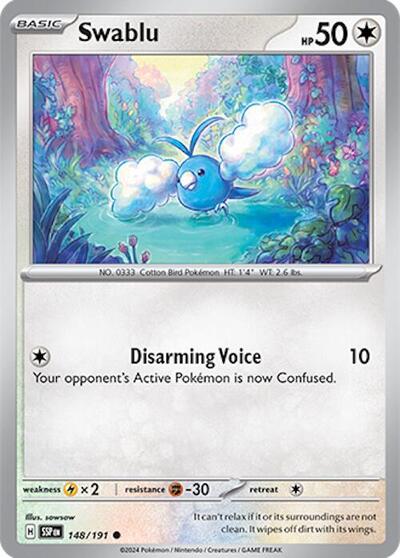 2024 Pokemon: SV08: Surging Sparks (SSP) - Swablu (#148/191, Common) (, Near Mint)