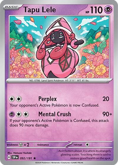 2024 Pokemon: SV08: Surging Sparks (SSP) - Tapu Lele (#092/191, Rare) (Reverse Holofoil, Near Mint)