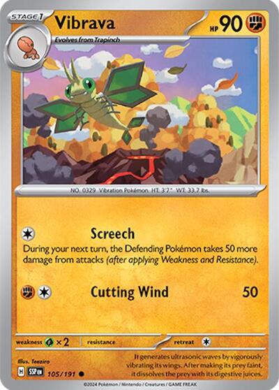 2024 Pokemon: SV08: Surging Sparks (SSP) - Vibrava 105 191 (#105/191, Common) (, Near Mint)
