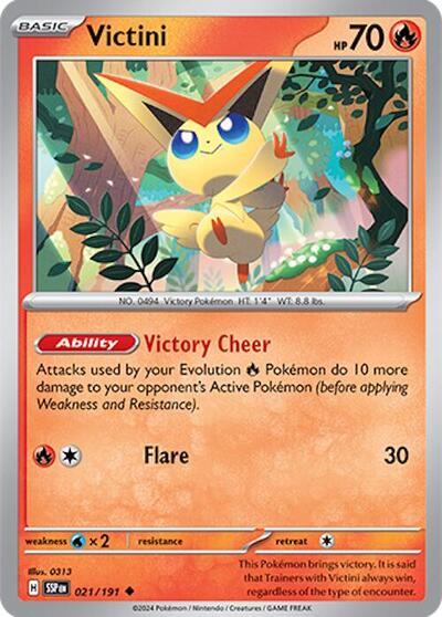 2024 Pokemon: SV08: Surging Sparks (SSP) - Victini (#021/191, Uncommon) (, Near Mint)