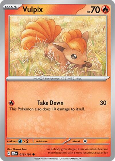 2024 Pokemon: SV08: Surging Sparks (SSP) - Vulpix (#016/191, Common) (, Near Mint)