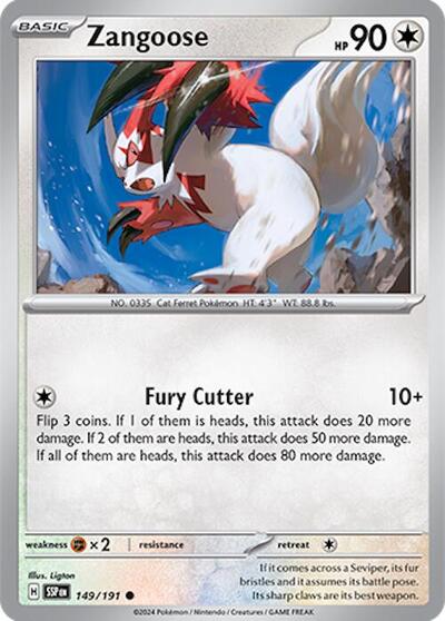 2024 Pokemon: SV08: Surging Sparks (SSP) - Zangoose (#149/191, Common) (, Near Mint)