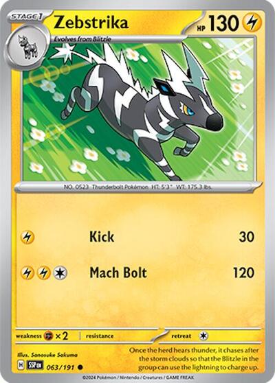 2024 Pokemon: SV08: Surging Sparks (SSP) - Zebstrika (#063/191, Common) (, Near Mint)